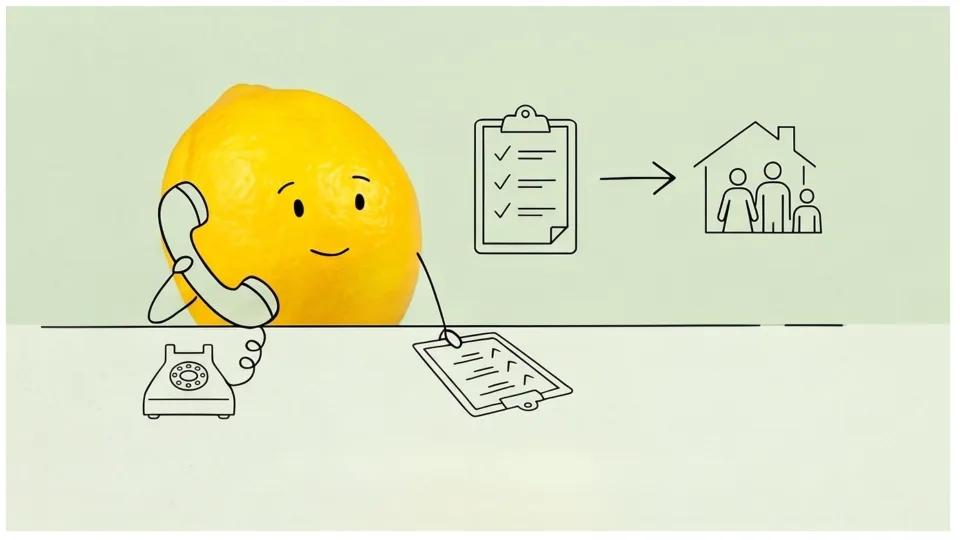 Ilustração de um limão a receber por telefone os dados de um pedido.